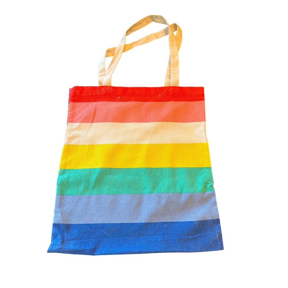 Tumblr Tote Bag Multicolor Rainbow Stripe Canvas Logo Tab Casual Accessory